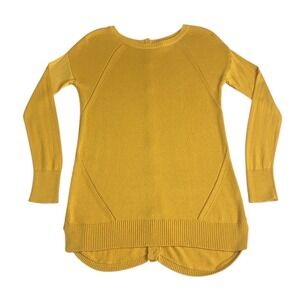 Caslon Sweater‎ Womens Small Mustard Yellow Eyelet Knit Tunic Button Preppy Boho